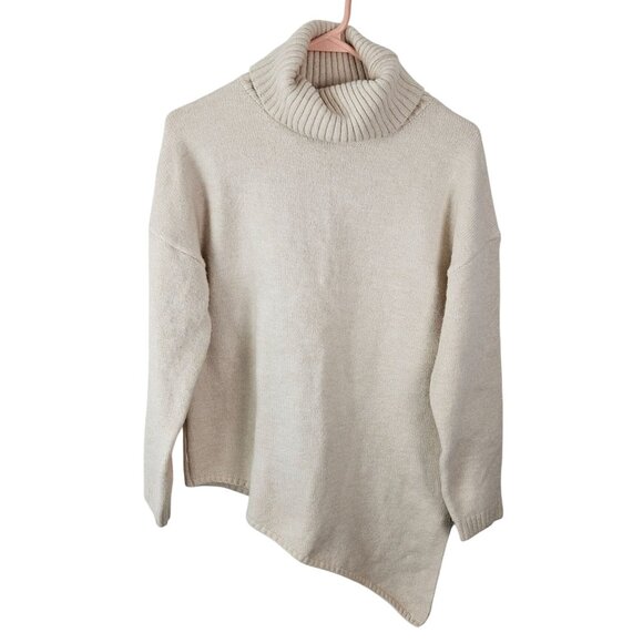 BTBFM Women's Asymmetrical Turtleneck Sweater Size Small Beige Cozy Warm Winter - Picture 4 of 14
